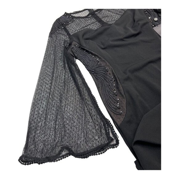 Adrianna Papell Womens 10 Crepe and Point D'esprit Gown Black Embroidered Sheer - Picture 4 of 9